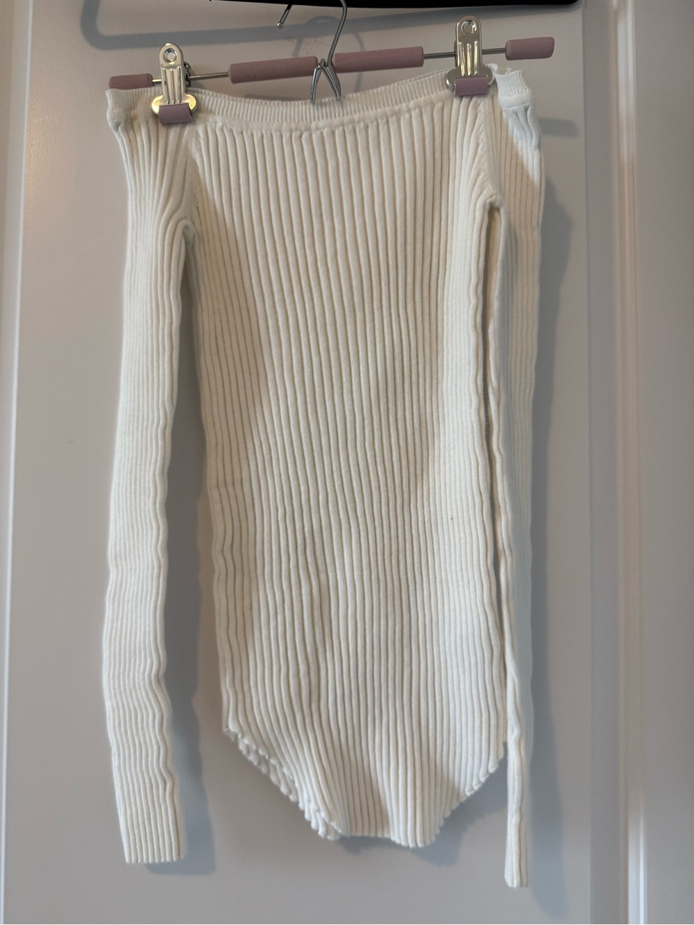 Cotton Candy Off-the-Shoulder Ribbed Knit Sweater